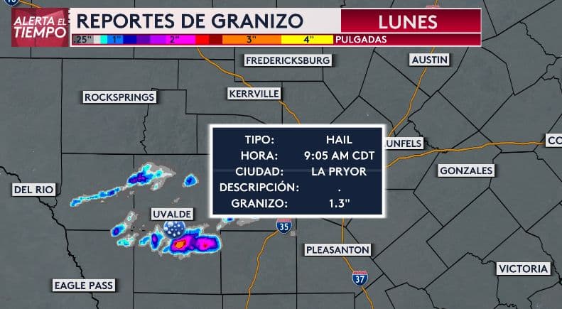 Se espera que granizo de 1.3 pulgadas caiga en varias áreas de nuestra cobertura durante la mañana de este lunes.