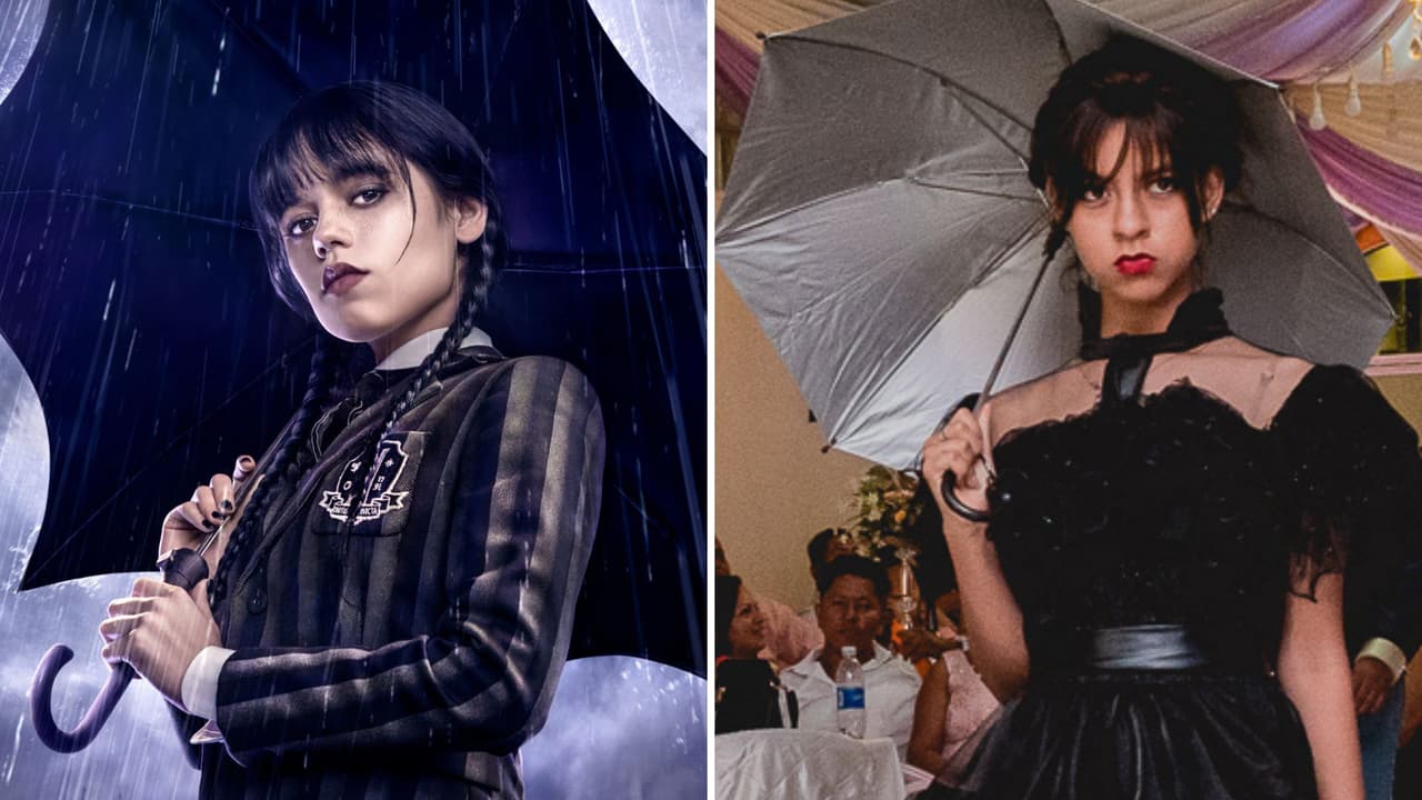 Merlina Addams: Jenna Ortega (izquierda), Valery Vela (derecha)