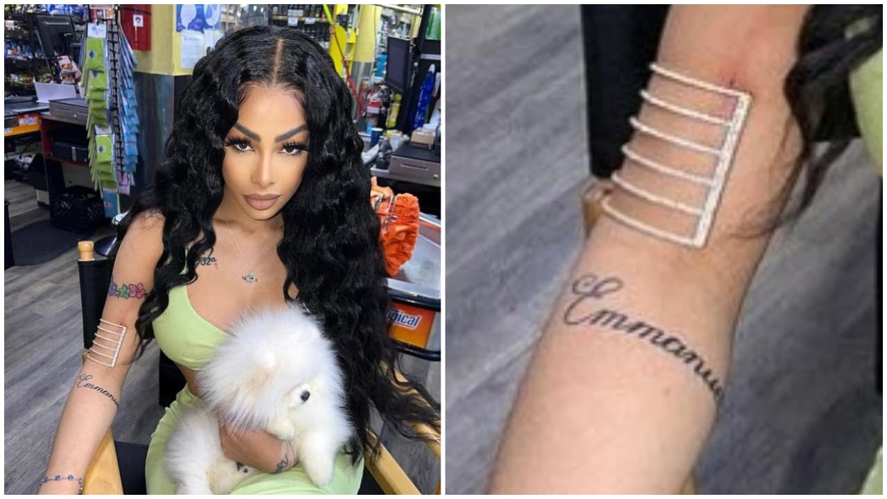 Yailin, de 21 años, plasmó el nombre real de Anuel en su antebrazo derecho, en donde se puede leer "Emmanuel".
<br>