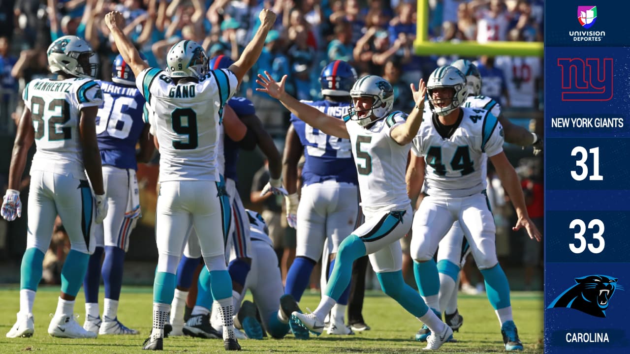 Graham Gano conectó un patadón de 63 yardas con un segundo en el reloj para darle el triunfo a Carolina.