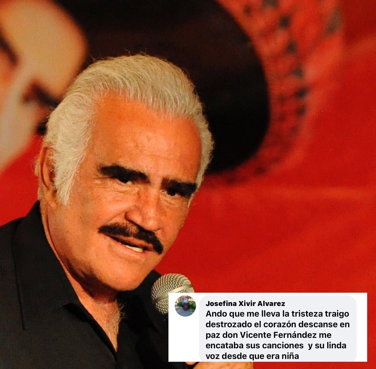 "Ando que me lleva la tristeza, traigo destrozado el corazón, descanse en paz don Vicente Fernández, me encantaban sus canciones y su linda voz desde que era niña": Josefina Xivir Álvarez.