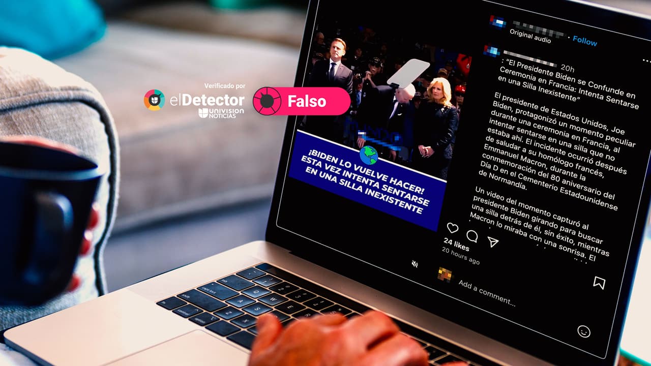 Es falso que Joe Biden intentó sentarse en una silla inexistente en la ceremonia del Desembarco de Normandía