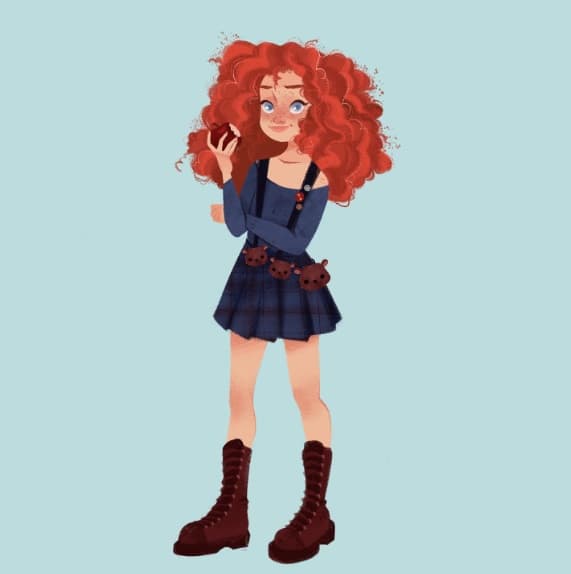 En el caso de
<b>Mérida</b>, su personalidad rebelde e independiente fue traducida en un conjunto muy ‘punk’, pero fiel a sus raíces escocesas con una falda a cuadros y un cinturón de osos.