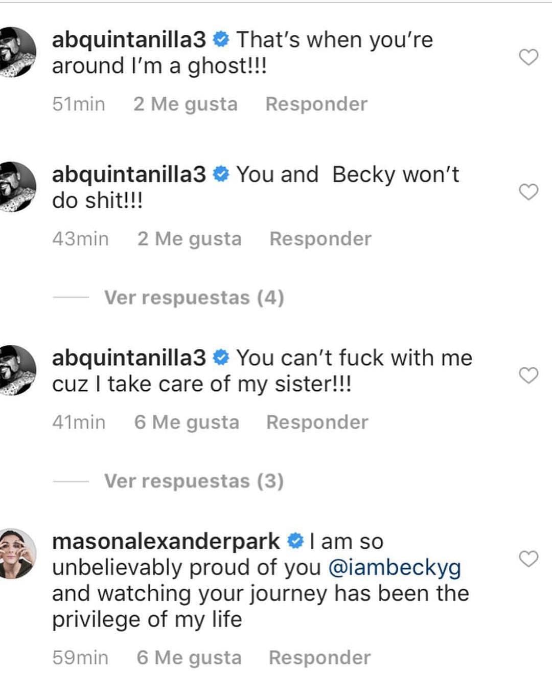 A los minutos, comenzaron a publicarse mensajes desde la cuenta de A.B. “No puedes jo*** conmigo, porque cuido de mi hermana”, fue el primer mensaje que apareció.