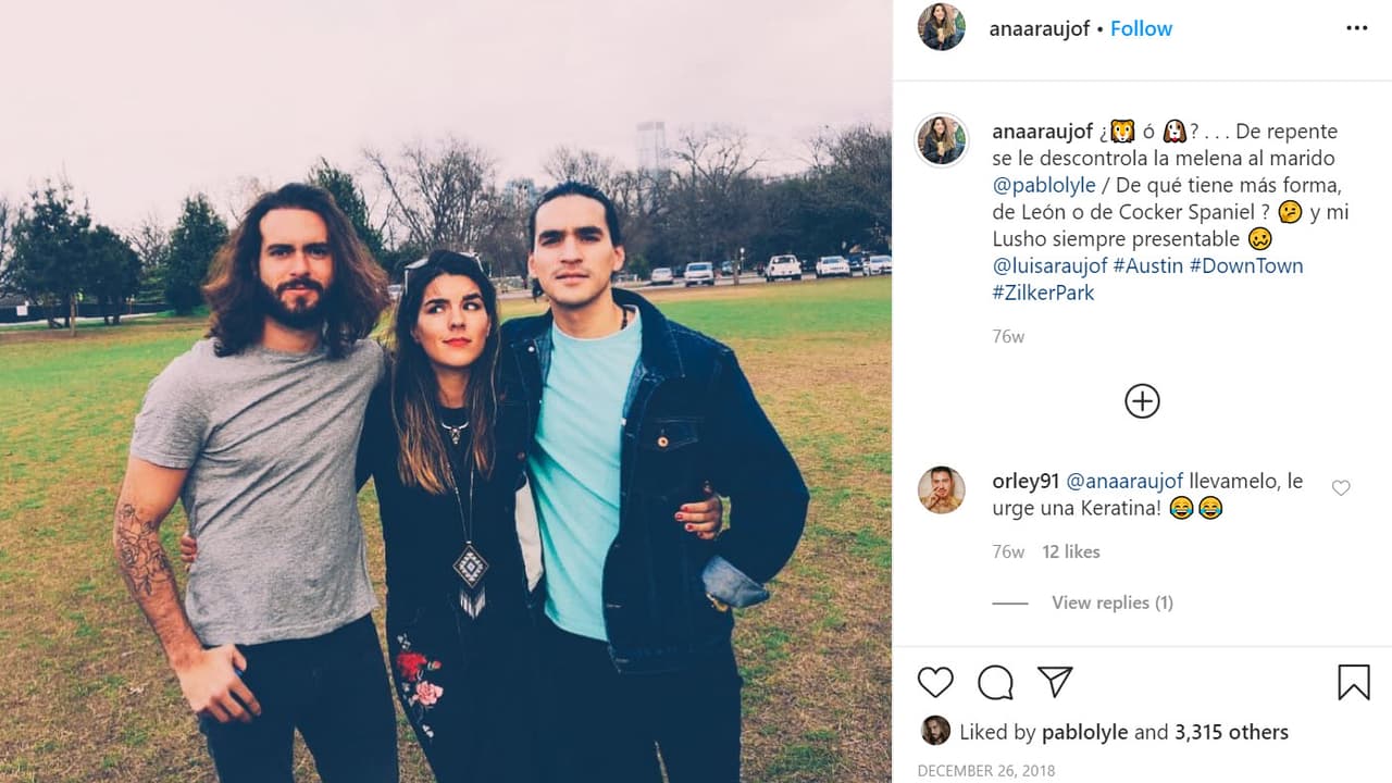 La última ocasión que Ana Araujo había publicado
<b><a href="https://www.instagram.com/p/Br4P44qgSmZ/" target="_blank"> una foto </a></b>con su esposo fue esta imagen fechada el 26 de diciembre de 2018.
<br>