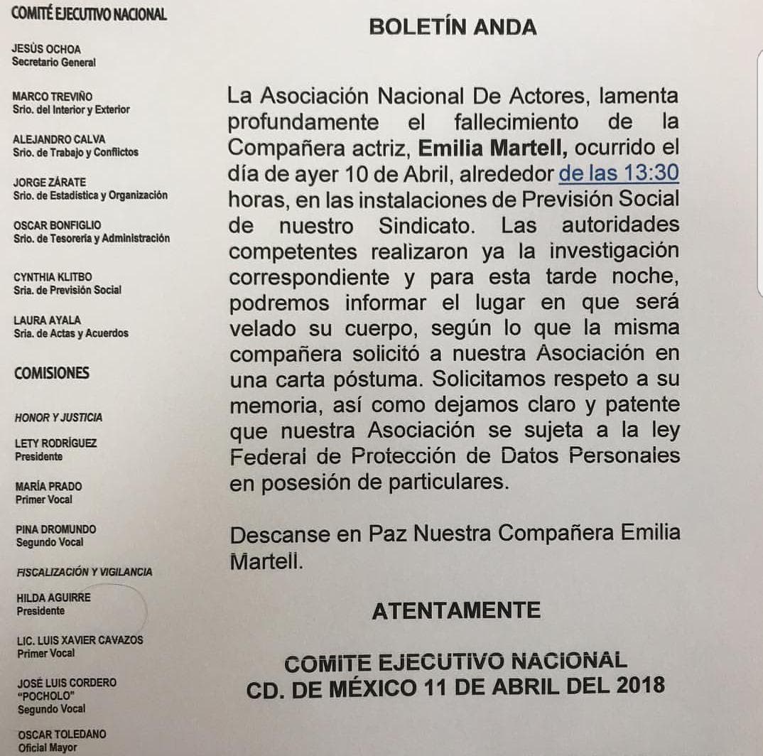 En el comunicado explican que el suicidio es investigado por las autoridades correspondientes.