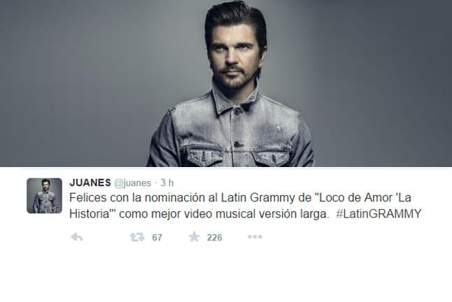 Juanes habló en plural para agradecer su nominación.