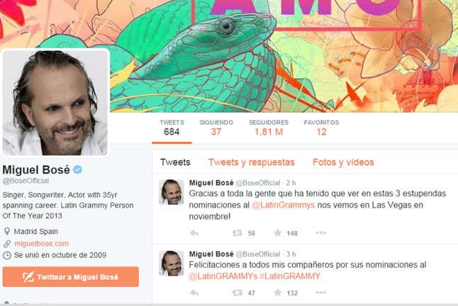 Miguel Bosé agradeció y también felicitó a todos los colegas nominados.