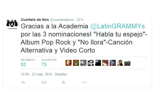 Cuarteto de Nos dijeron estar felices con sus tres nominaciones.