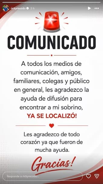 Rocky Yocupicio informó que su sobrino fue localizado.