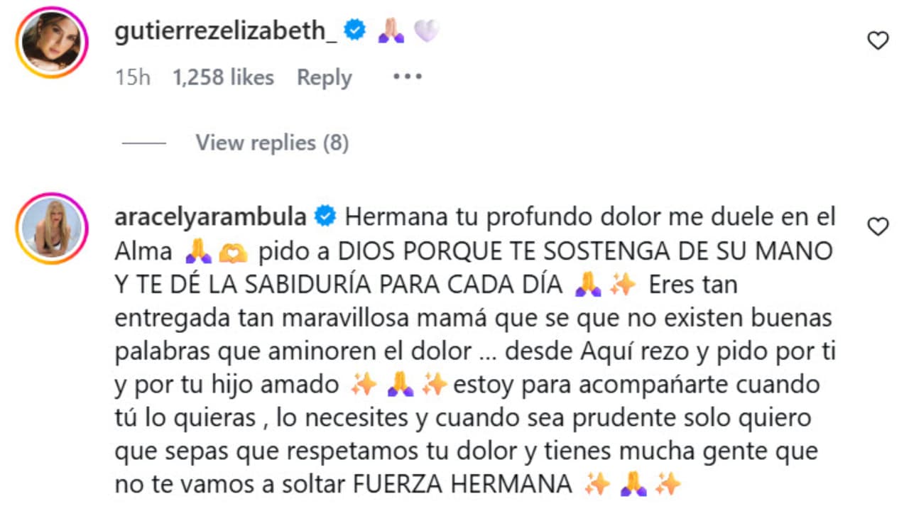 Ely Gutiérrez y Aracely Arámbula le dejaron estos cariñosos mensajes a Aylín Mujica quien atraviesa un difícil momento.
