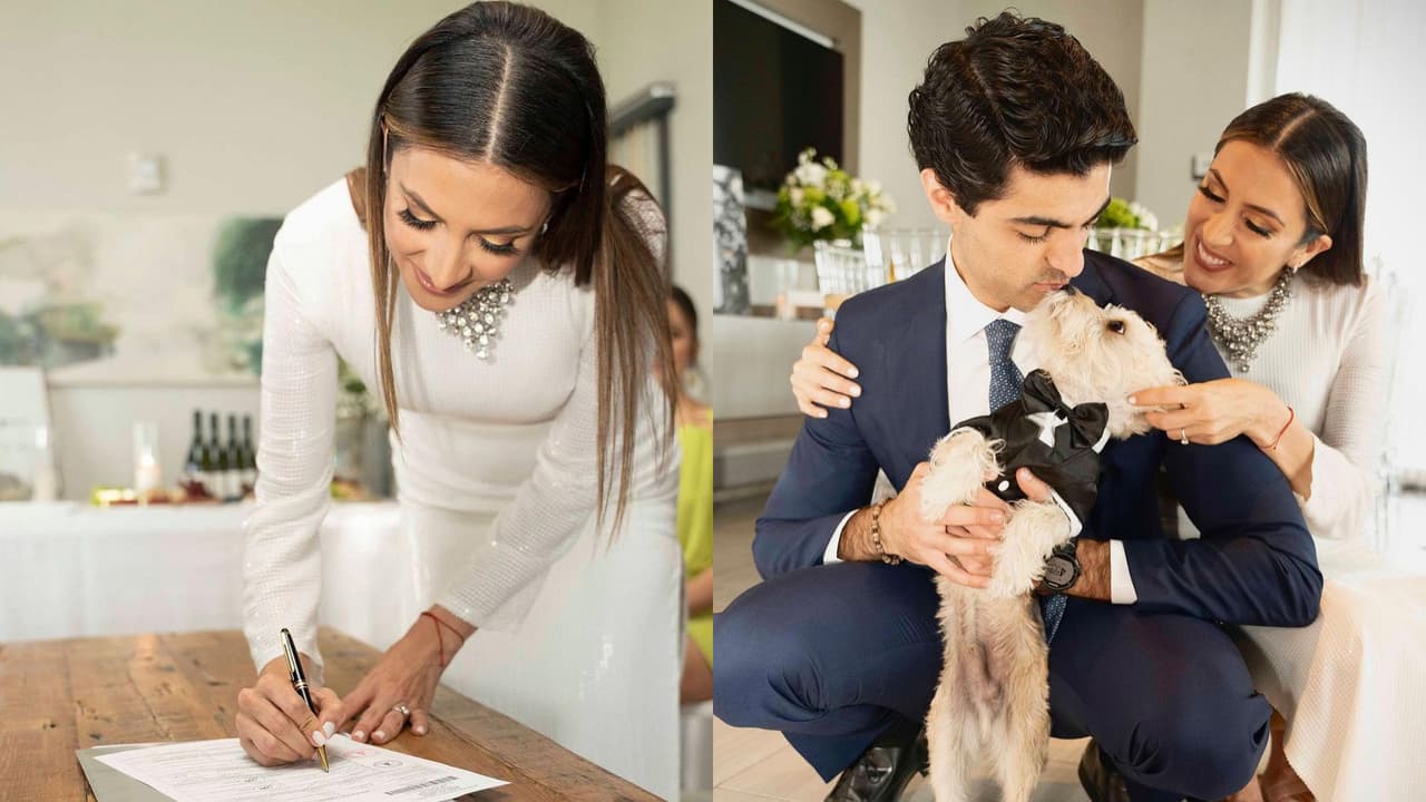 Indy, la mascota de la pareja, también fue invitado a la boda.