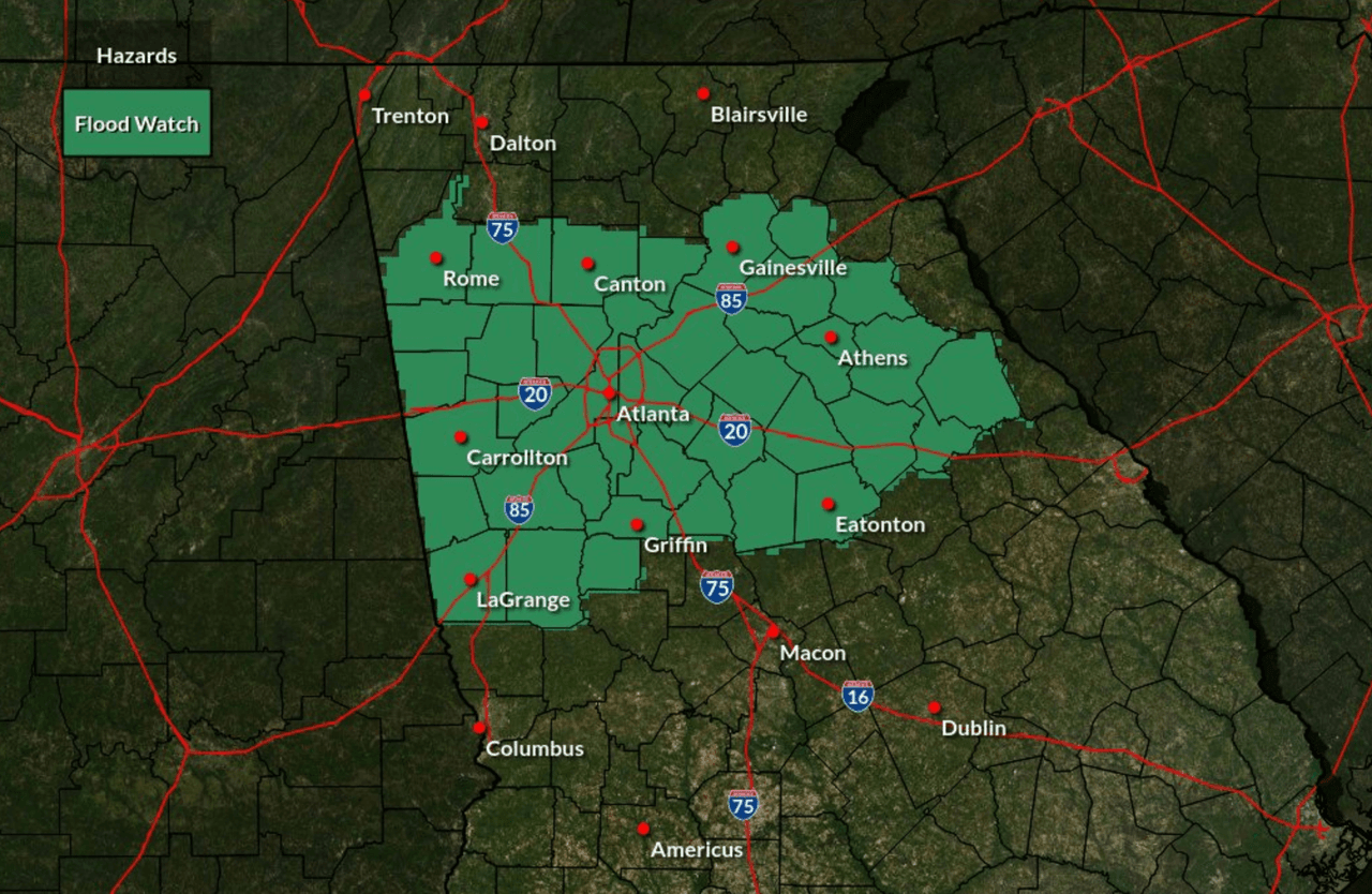 Emiten una alerta por inundaciones repentinas en zonas de Metro Atlanta