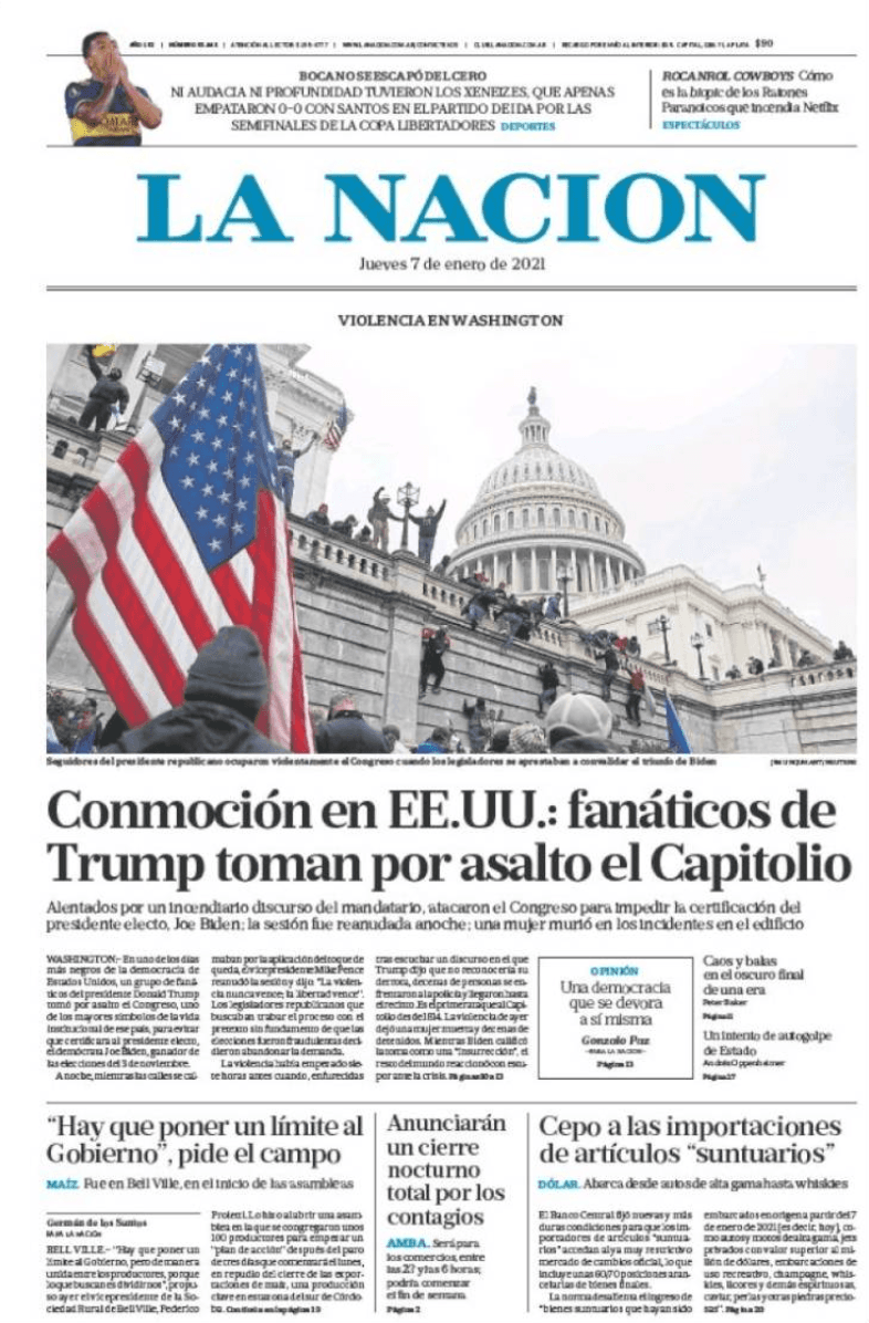 <h3 class="cms-H3-H3">'Conmoción en EEUU: fanáticos de Trump toman por asalto el Capitolio'</h3>