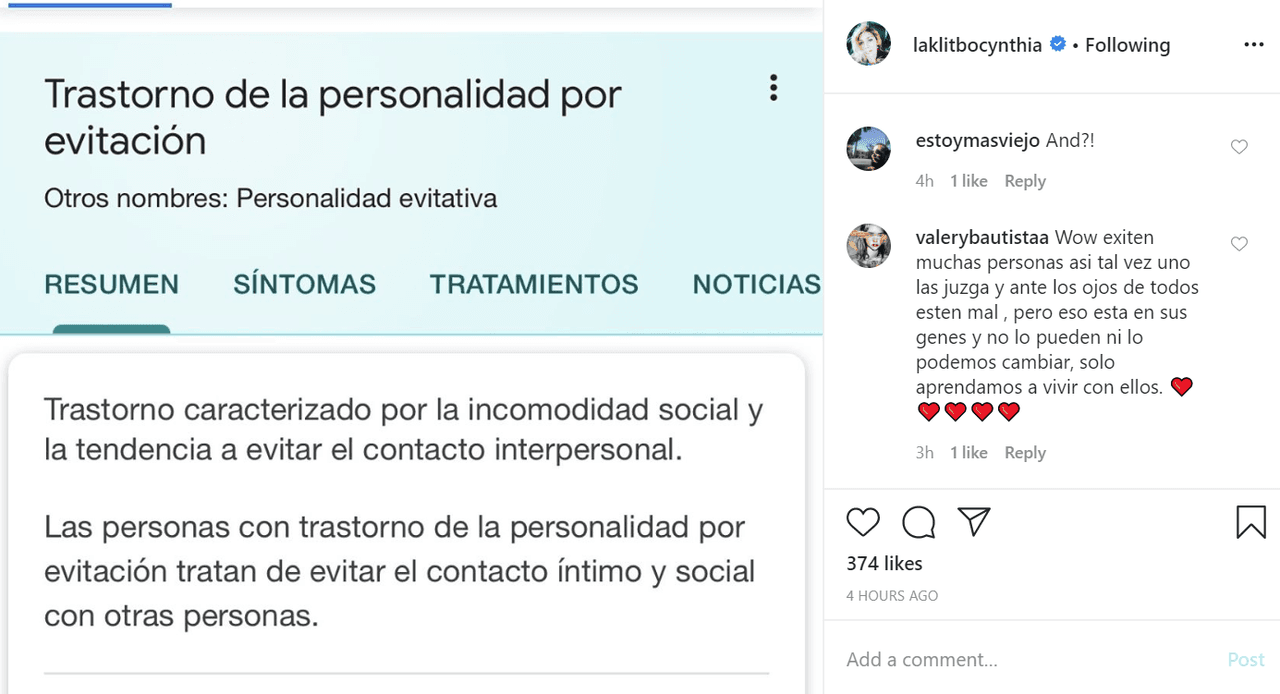 Además, dejó las características del trastorno de la personalidad por evitación.