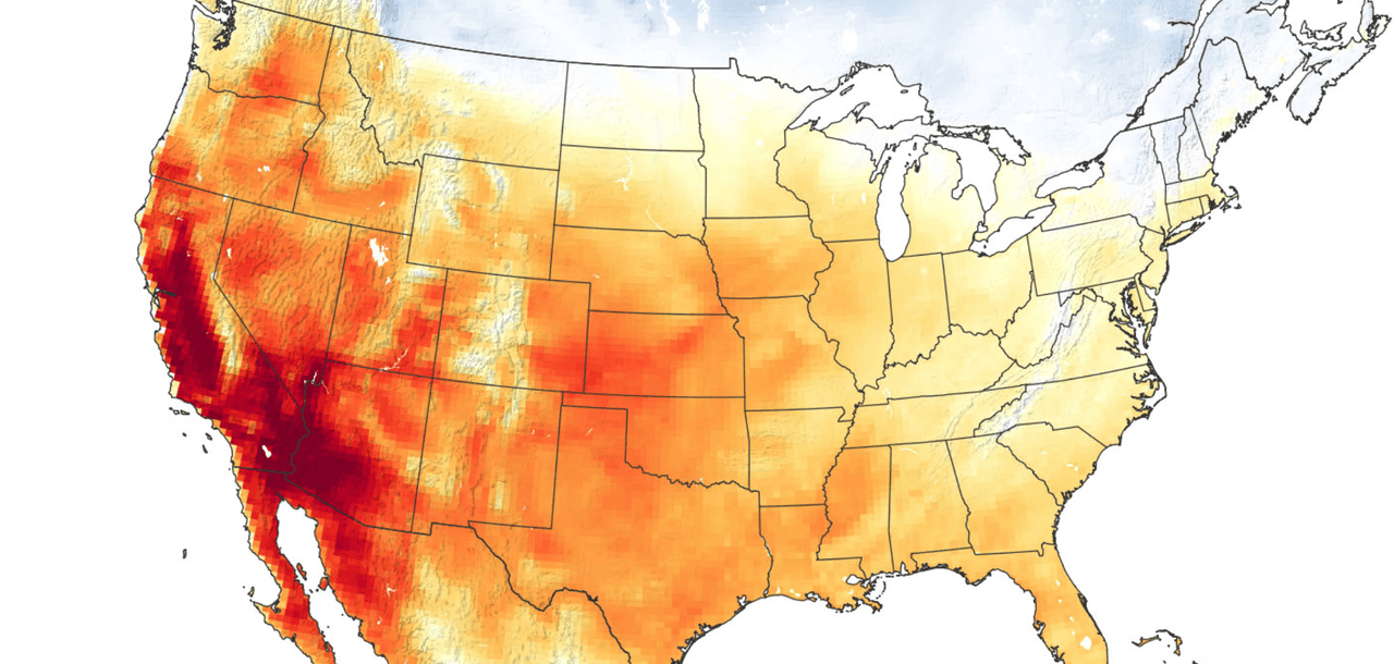 El 6 de septiembre de 2020 representó un mapa en el que áreas de color rojo oscuro mostró temperaturas que superaron los 113 ° F (45 ° C) y dicho color cubrió a los estados de California y partes de Arizona.