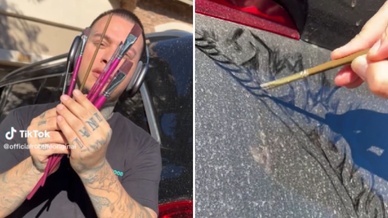 Roberto Ferrel, ‘Rob the Original’, hizo retrato de Vicente Fernández en la luneta de auto sin lavar.