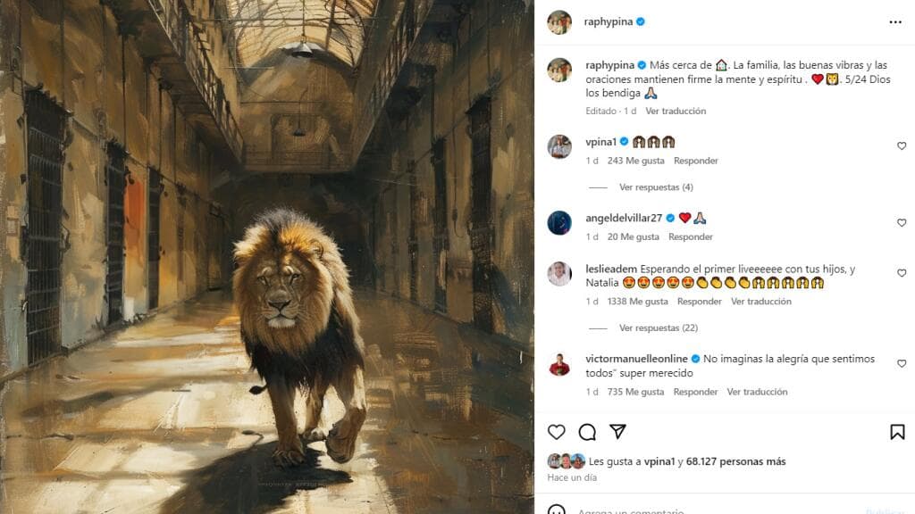 Este es el mensaje que se publicó desde la cuenta de Instagram de Raphy Pina y que podría dar pistas de su supuesta salida de prisión.