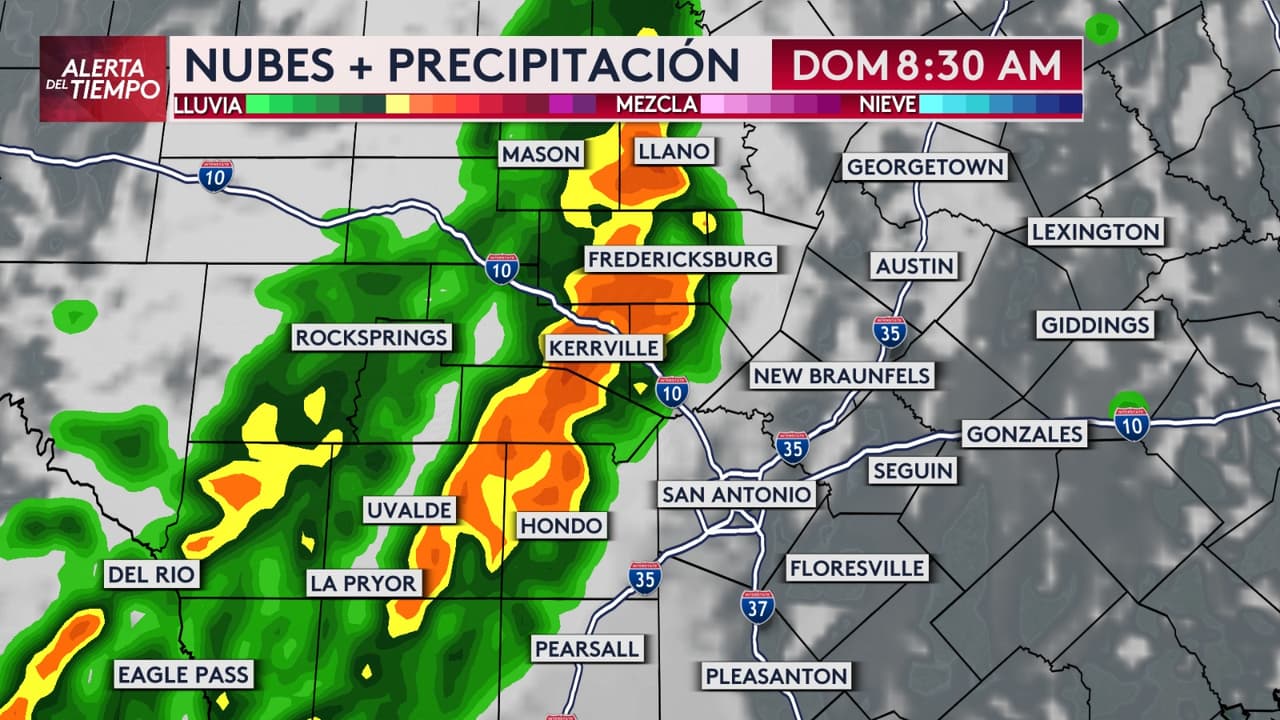A las 8:30am, las tormentas golpearán Kerrville y toda el área cercana al Río Guadalupe, afectada por las inundaciones del pasado 4 de julio. Debido a que el suelo está saturado por las inundaciones y constantes lluvias, el riesgo de grande acumulados persiste.