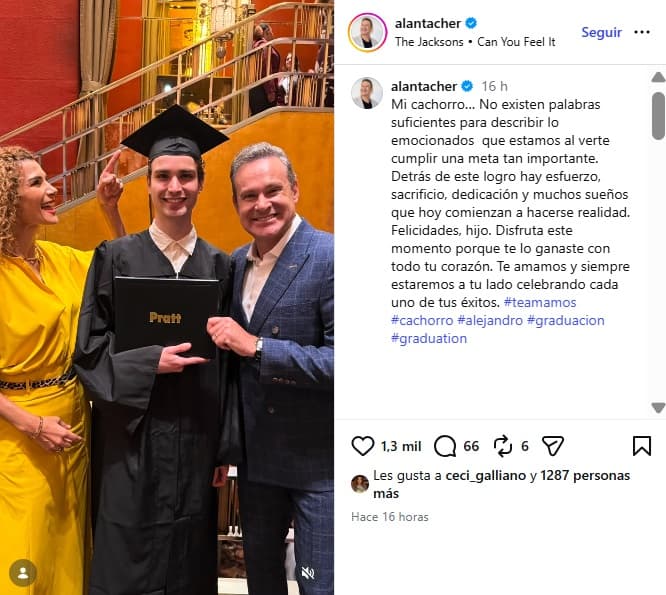 Alan Tacher le dedicó este emotivo mensaje a Alex por su graduación.