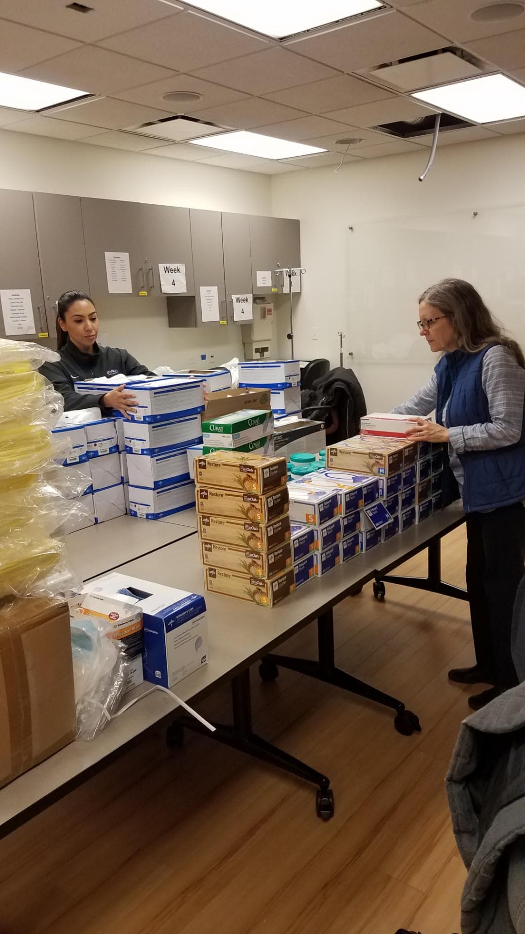 Elizabeth Aquino, presidenta de la Asociación Americana de Enfermeras en Illinois y directora asociada del programa de ingreso a la práctica de enfermería de la Universidad de DePaul, se unió al equipo para distribuir materiales.