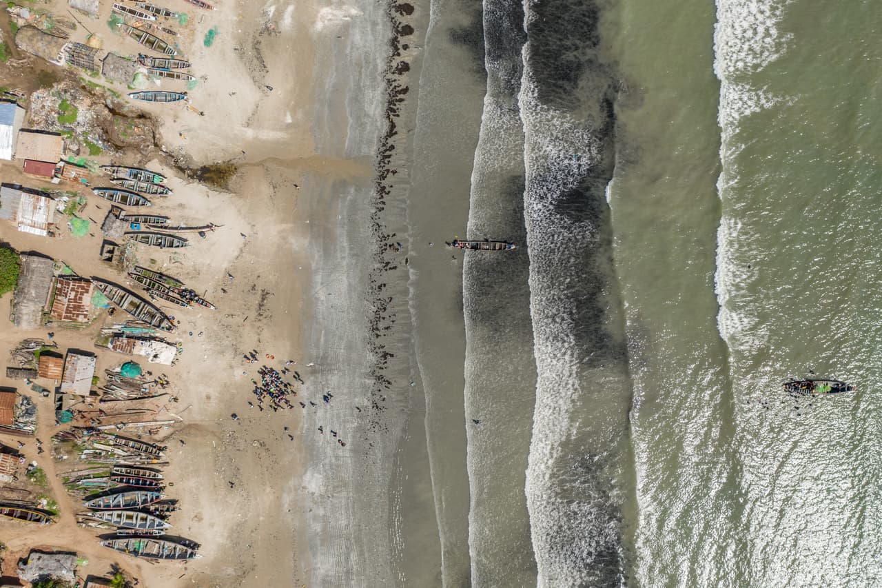 An aerial shot of the Gambian coastline.