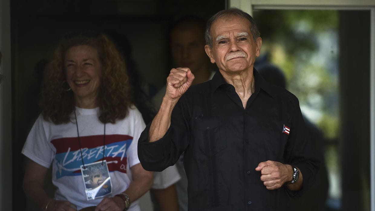 Oscar López Rivera appears for the first time in public on Wednesday after being released from house arrest and almost 36 years in jail. May 17, 2017
