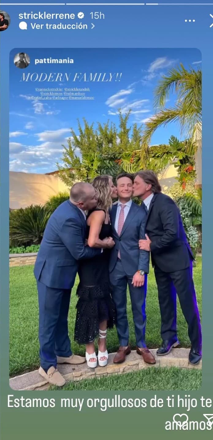 En el marco de la boda civil de su hijo, Strickler le dedicó emotivas palabras: “Es un día memorable en la familia, hoy legalmente crecemos y crece el amor. Muchas bendiciones y felicidades siempre, hijos”.