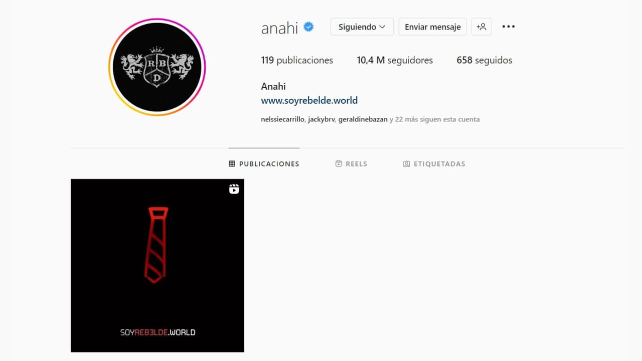 Así luce la cuenta de Instagram de Anahí.