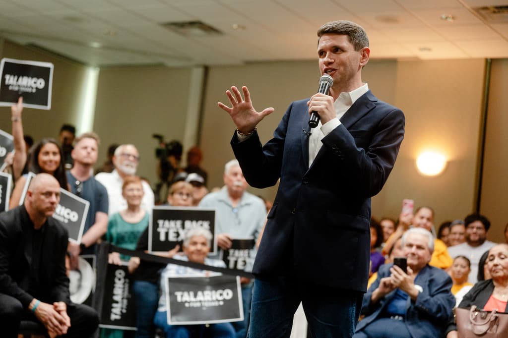 Democratic Senate candidate James Talarico speaks at a rally on Monday, July 13, 2026, in Eagle Pass, Texas. (AP Photo/Brenda Bazán)