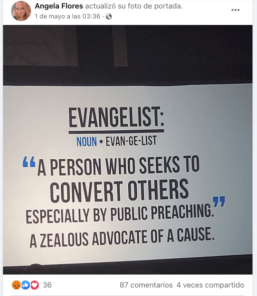 Blanca Hernández también reconoció a Flores a través de una fotografía en una cuenta de Facebook. El perfil en la red social tiene pocas publicaciones, un video tipo ‘story’ con
<b> cinco fotos de 2018</b> y al menos un post pidiendo donaciones por la concientización del cáncer de mamá, otro en la que
<b>se declara evangélica.</b> No hay informes ni fotos de sus hijos ni de su familia en EEUU.
<br>