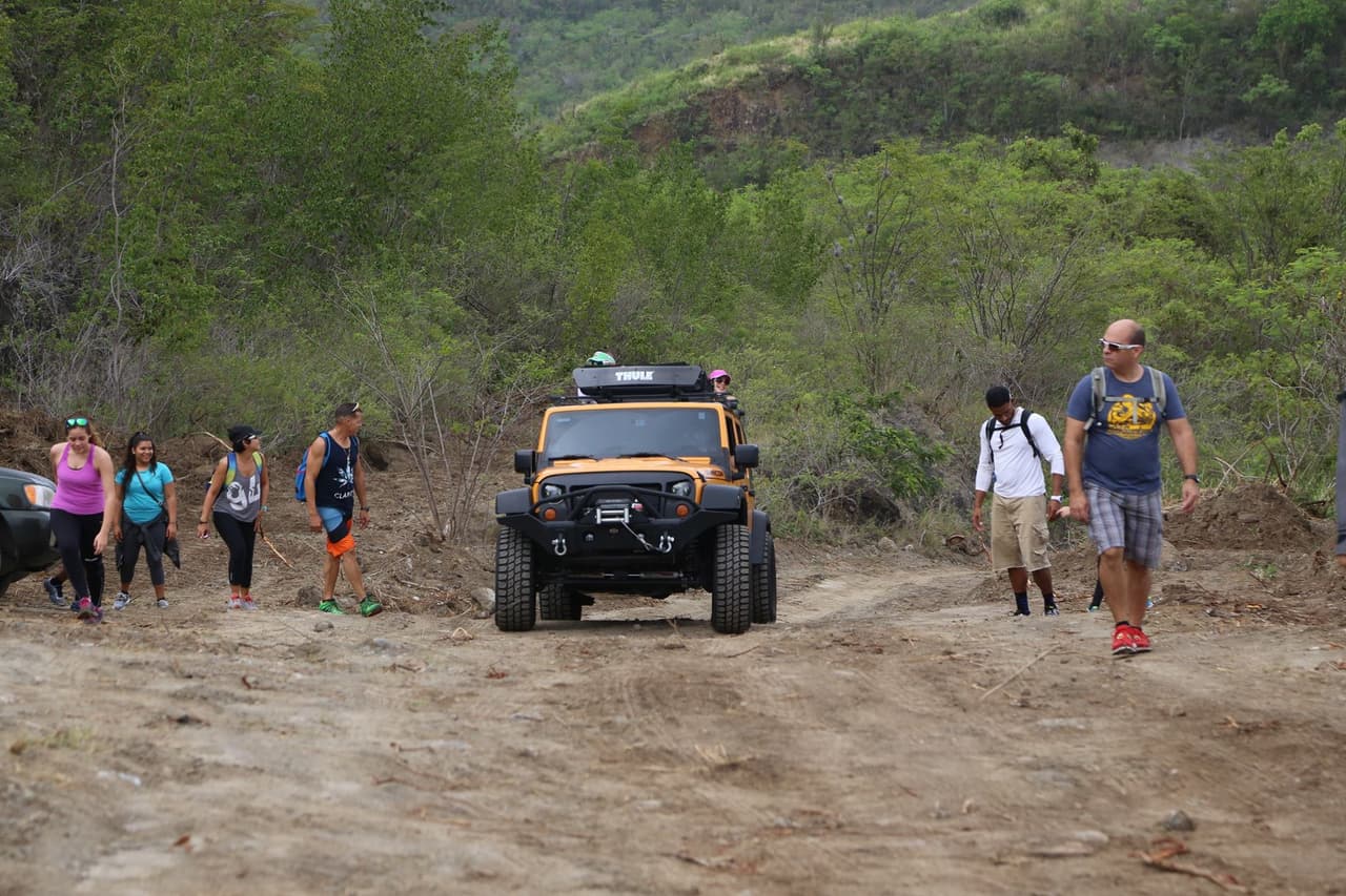 Para subir a Caroline al árbol solitario, primero fueron en una guagua 4 X 4 hasta donde el camino lo permitió. Para lograr este acceso, Chago estuvo en contacto con el dueño de una de las tres fincas que rodea al famoso árbol.