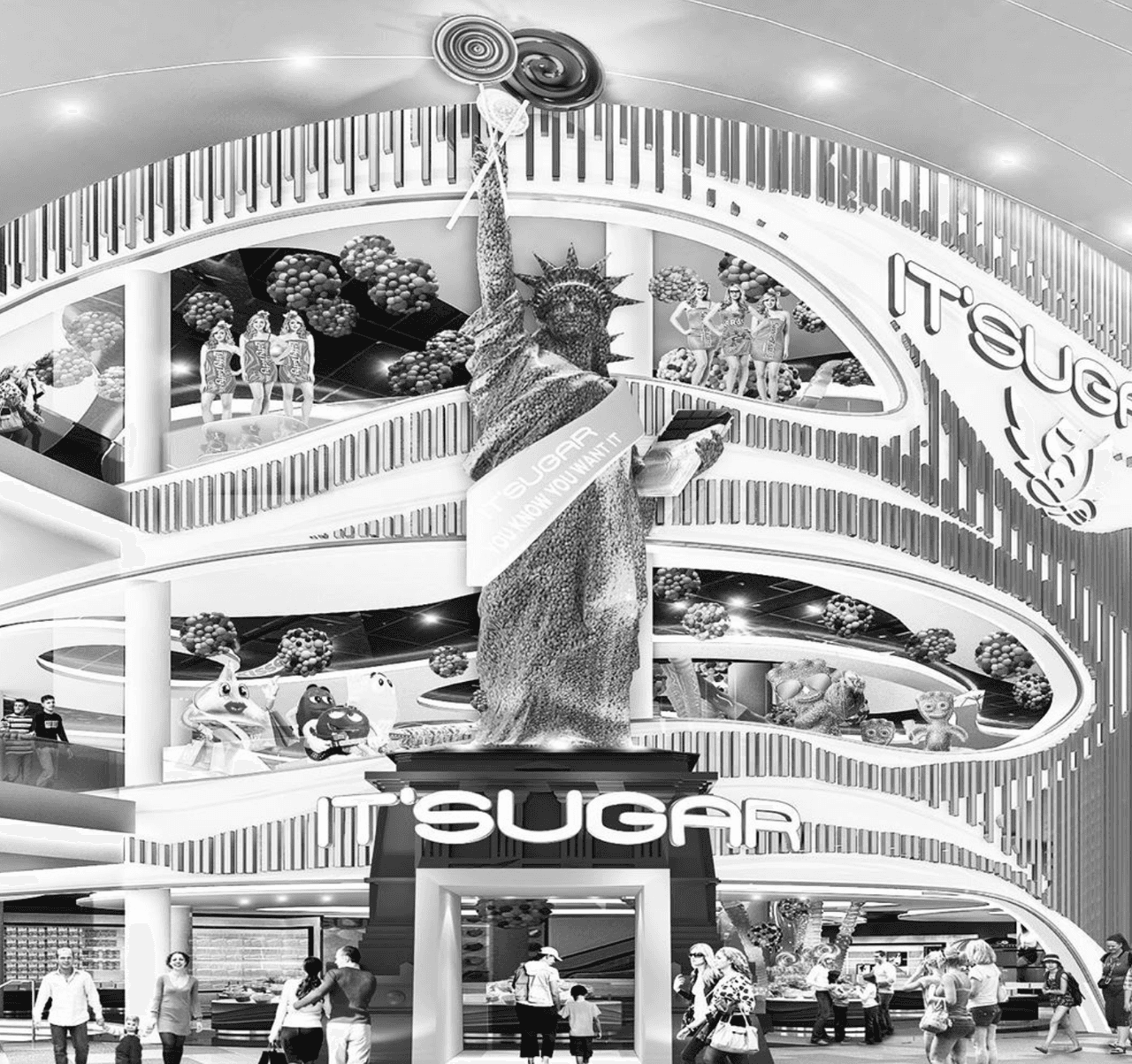 Los visitantes serán recibidos por una réplica de 60 pies de la Estatua de la Libertad, construida completamente de caramelo.