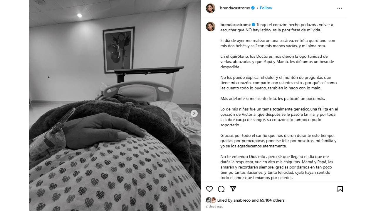 Brenda Castro comparte que perdió a las gemelas que esperaba.