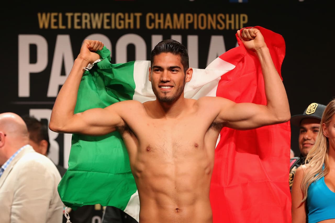 LAS VEGAS, NV - APRIL 08: Gilberto Ramirez poses on the scale during his official weigh-in at MGM Grand Garden Arena on April 8, 2016 in Las Vegas, Nevada. Ramirez will challenge WBO super middleweight champion Arthur Abraham for his title on April 9 in Las Vegas. (Photo by Christian Petersen/Getty Images)
