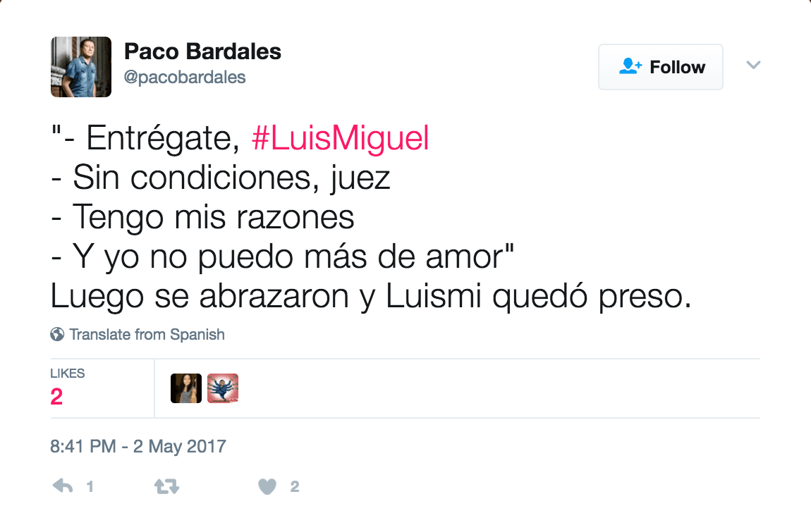 <a href="http://www.univision.com/entretenimiento/celebridades/detienen-a-luis-miguel-en-los-angeles">Luis Miguel fue detenido</a> el 2 de mayo de 2017, en Los Ángeles.