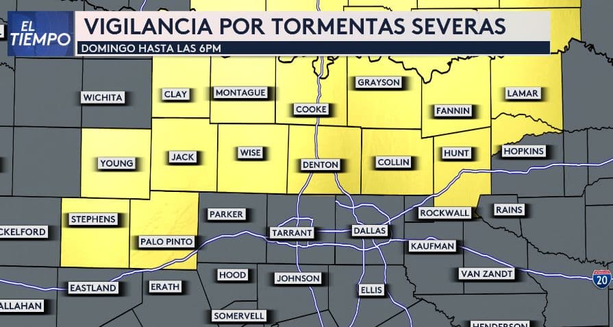 Se emite vigilancia por tormentas severas para varios condados al norte de Texas