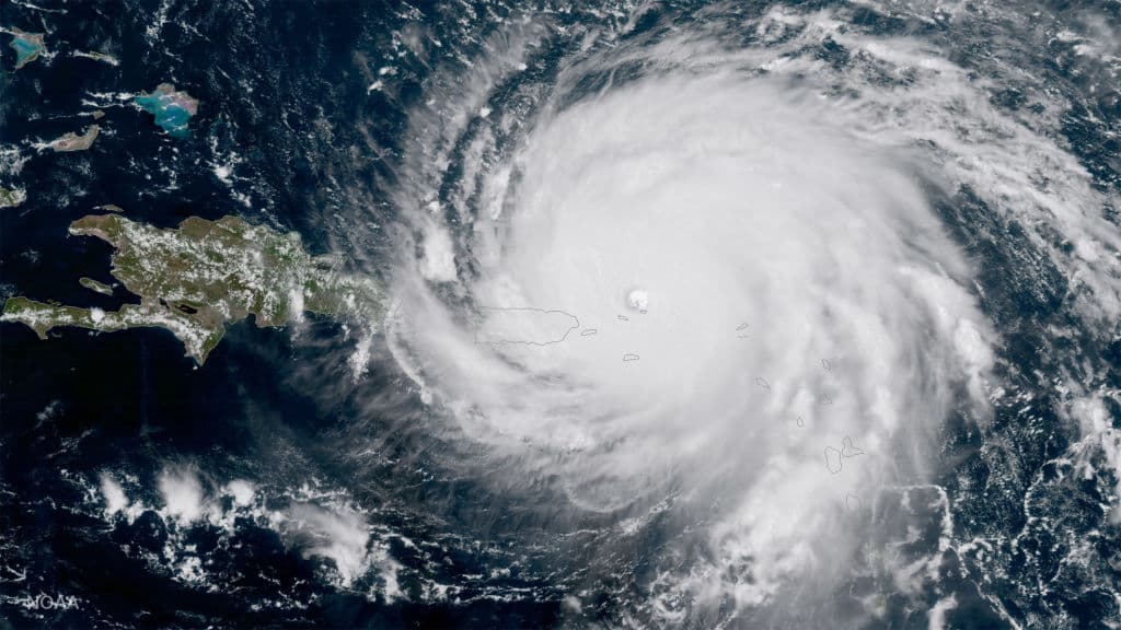 CARIBBEAN - AUGUST 25: In this NOAA handout image, NOAA's GOES satellite shows Hurricane Irma as it makes its way across the Atlantic Ocean in to the Caribbean -- a category 5 storm with winds as high as 185 miles per hour -- today at about 3:15 pm (eastern), September 6, 2017. (Photo by NASA/NOAA GOES Project via Getty Images)