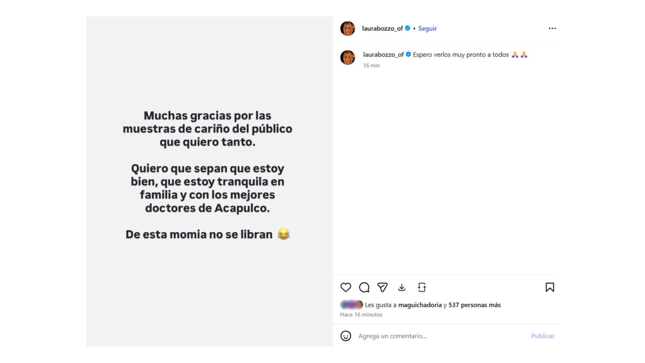 Laura Bozzo dio a conocer que se encuentra "bien" a través de un mensaje que compartió en Instagram.