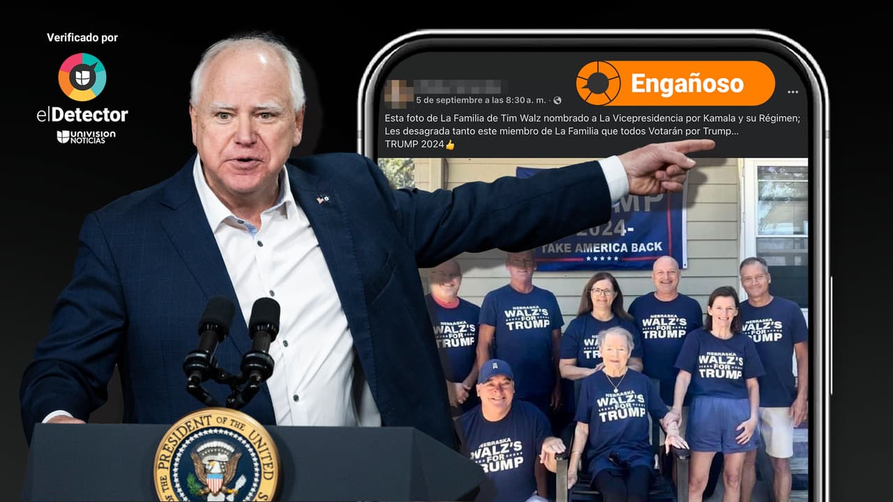 Esa fotografía que muestra a familiares de Tim Walz usando camisetas pro Donald Trump es engañosa