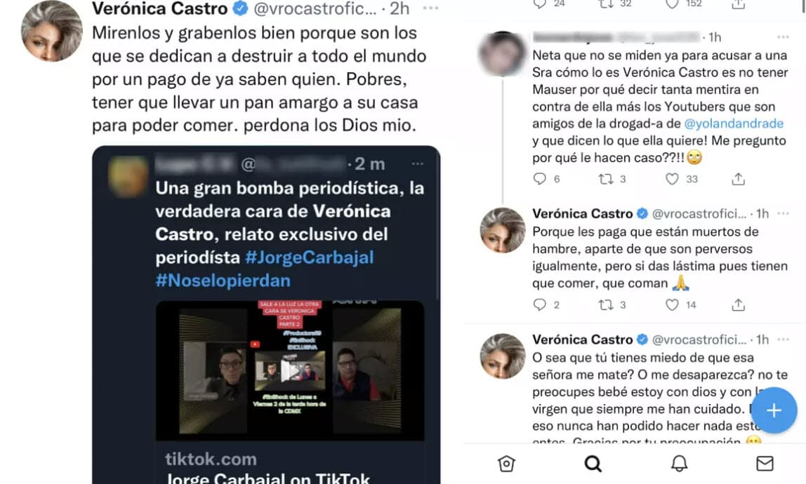 El creador de contenido de YouTube, Jorge Carbajal, dijo en su canal que la actriz habría mantenido
<a href="https://www.univision.com/famosos/veronica-castro-reacciona-acusacion-conversaciones-intimas-actriz">conversaciones íntimas con jovencitas menores de edad</a>.
<br>