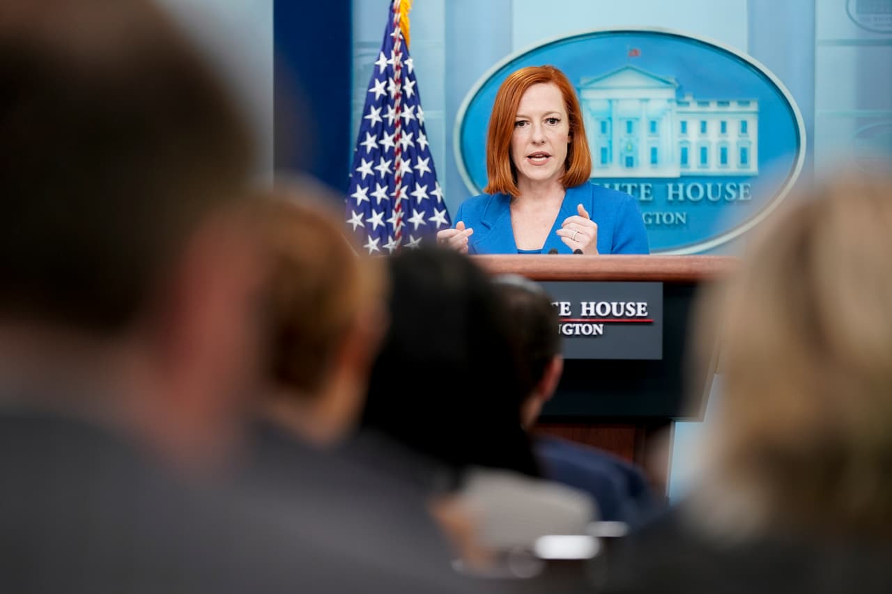 La portavoz de la Casa Blanca, Jen Psaki, durante su rueda de prensa de este viernes.