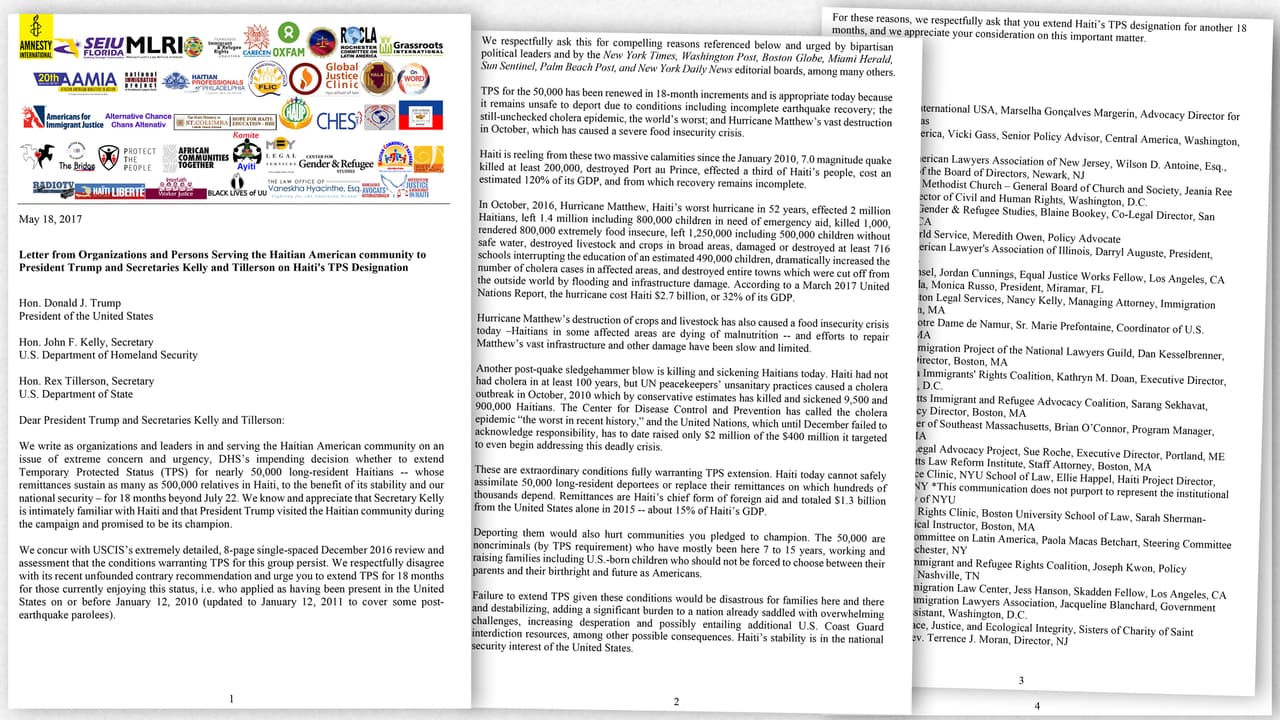 Carta enviada por el Instituto de Justicia y Democracia en Haití para pedir la primera renovación de este año la cual solo fue otorgada por 6 meses.