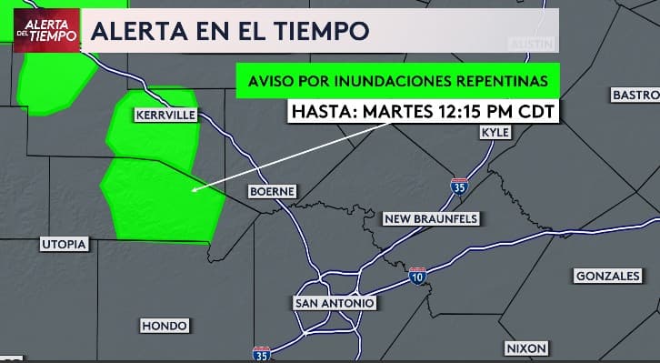 Un aviso por inundación repentina se activó y estará vigente hasta loas 12:15 del mediodía en Kerrville.