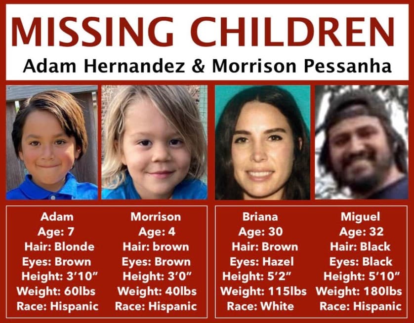 Ficha informativa sobre la desaparición de Morrison Pessanha y Adam Hernández.