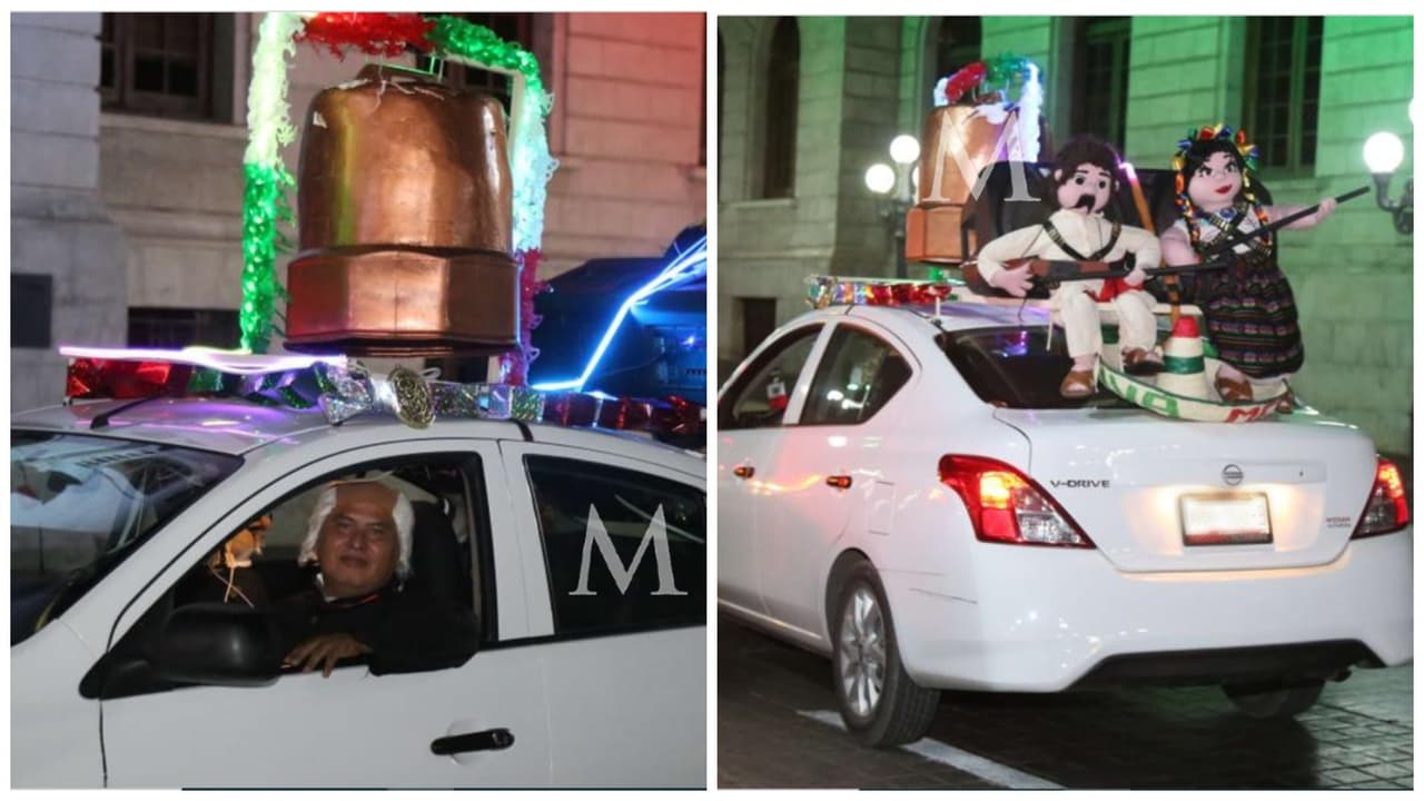 Conductor decora su Uber por fiestas mexicanas.