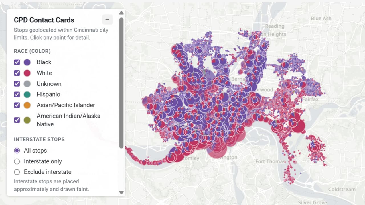 Nuevo mapa interactivo permitirá rastrear las detenciones policiales por raza en Cincinnati
