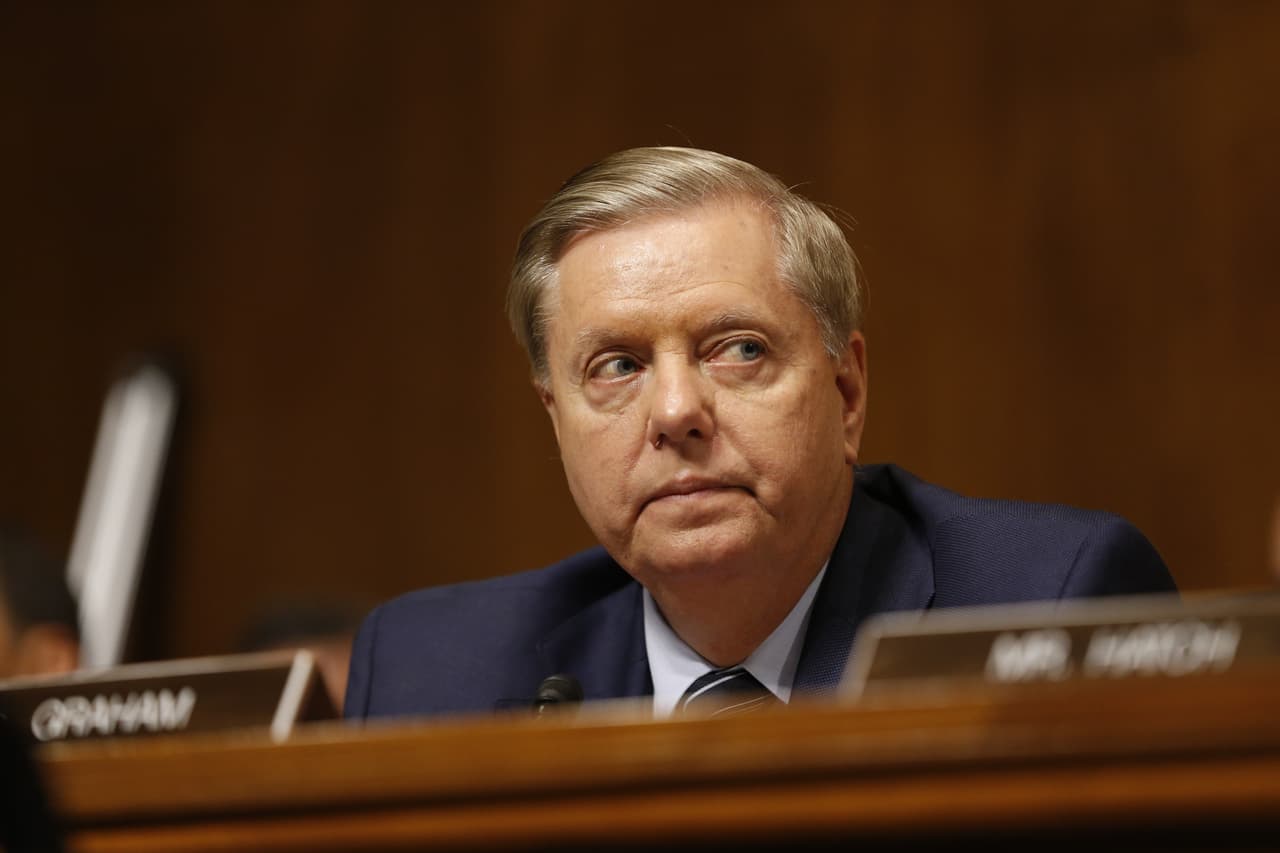 WASHINGTON, DC - SEPTEMBER 27: Senator Lindsey Graham (R-SC) listens to Dr. Christine Blasey Ford speak before the Senate Judiciary Committee hearing on the nomination of Brett Kavanaugh to be an associate justice of the Supreme Court of the United States, on Capitol Hill September 27, 2018 in Washington, DC. A professor at Palo Alto University and a research psychologist at the Stanford University School of Medicine, Ford has accused Supreme Court nominee Judge Brett Kavanaugh of sexually assaulting her during a party in 1982 when they were high school students in suburban Maryland. (Photo By Michael Reynolds-Pool/Getty Images)