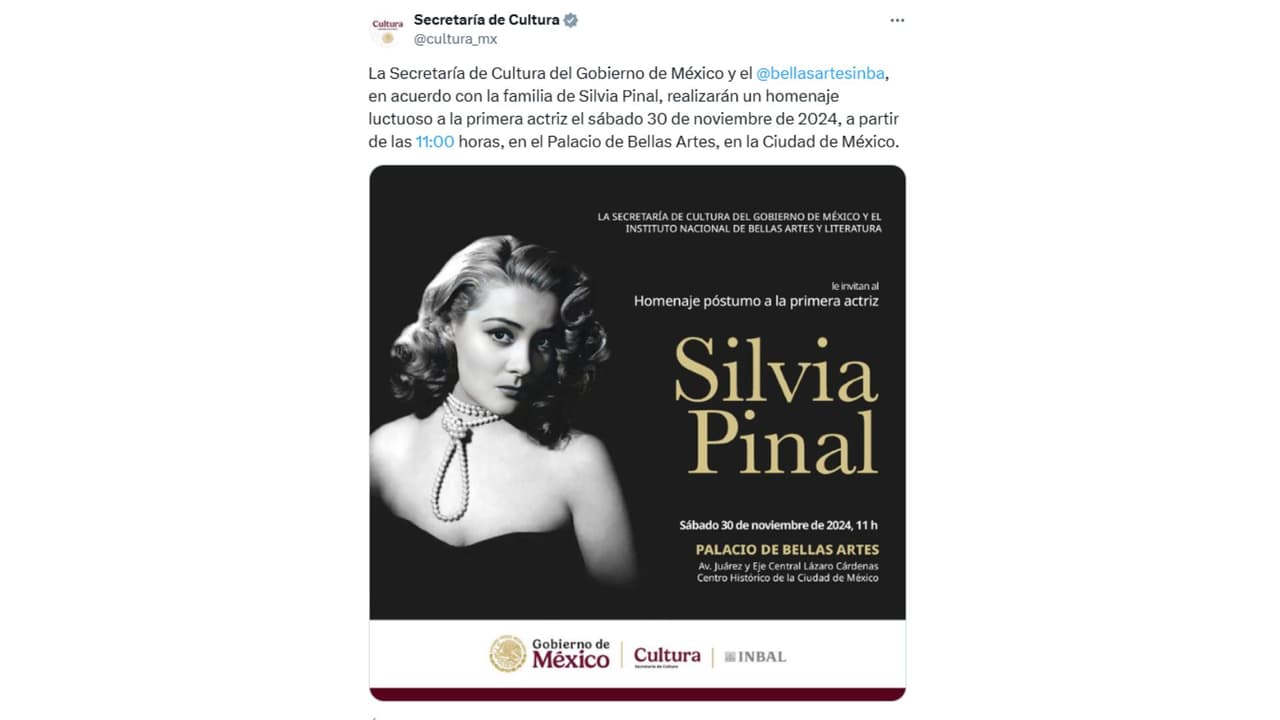 La Secretaría de Cultura confirmó homenaje a Silvia Pinal en Bellas Artes.