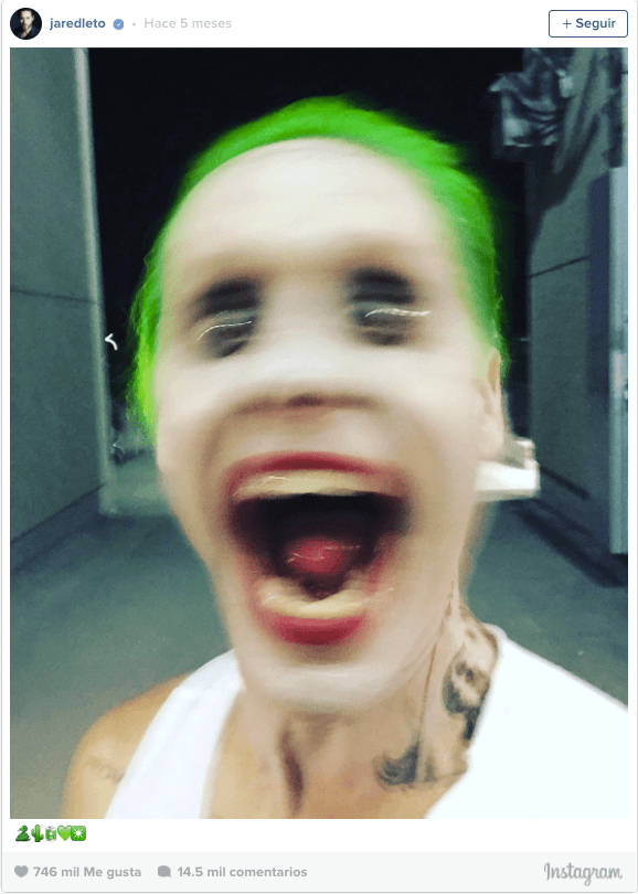 <b>7. <a href="https://www.instagram.com/jaredleto/">Jared Leto</a>.</b> En este autorretrato desenfocado el actor aparece caracterizado como el 'Joker' para la película
<i>Escuadrón Suicida. </i>